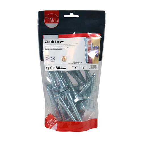 TIMCO Coach Screws Hex Head Silver — Bag