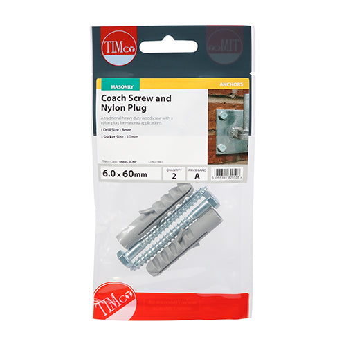 TIMCO Coach Screw & Nylon Plugs Zinc — Trade Pack