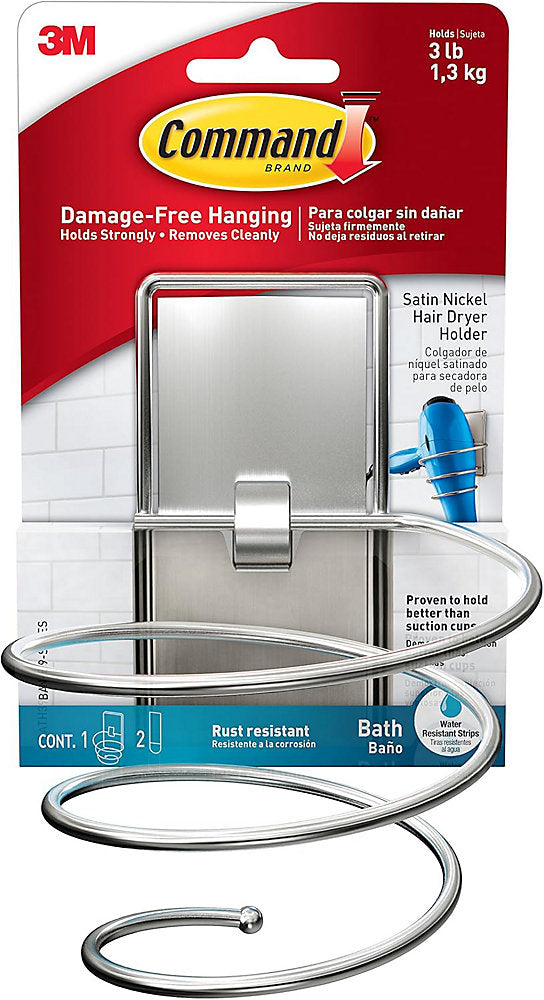 Command Bath Satin Nickel Hair Dryer Holder Bath39-SN
