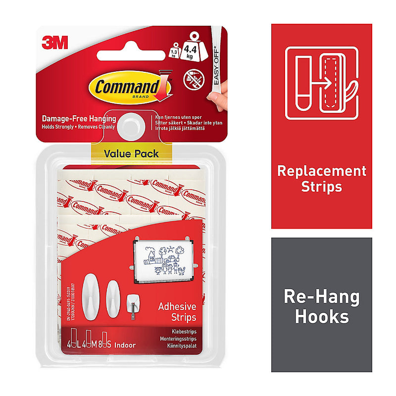 Command Small, medium & large White Replacement adhesive strip (Holds)4.4kg, Pack of 16