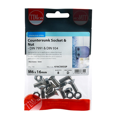 TIMCO Countersunk Socket Screws DIN7991 A2 Stainless Steel