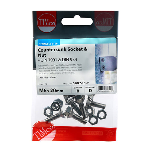 TIMCO Countersunk Socket Screws DIN7991 A2 Stainless Steel