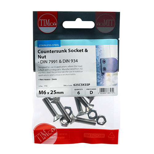 TIMCO Countersunk Socket Screws DIN7991 A2 Stainless Steel