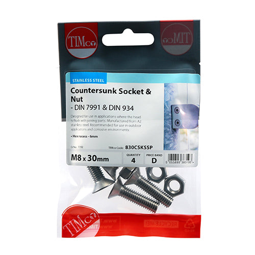 TIMCO Countersunk Socket Screws DIN7991 A2 Stainless Steel - M6 x 16