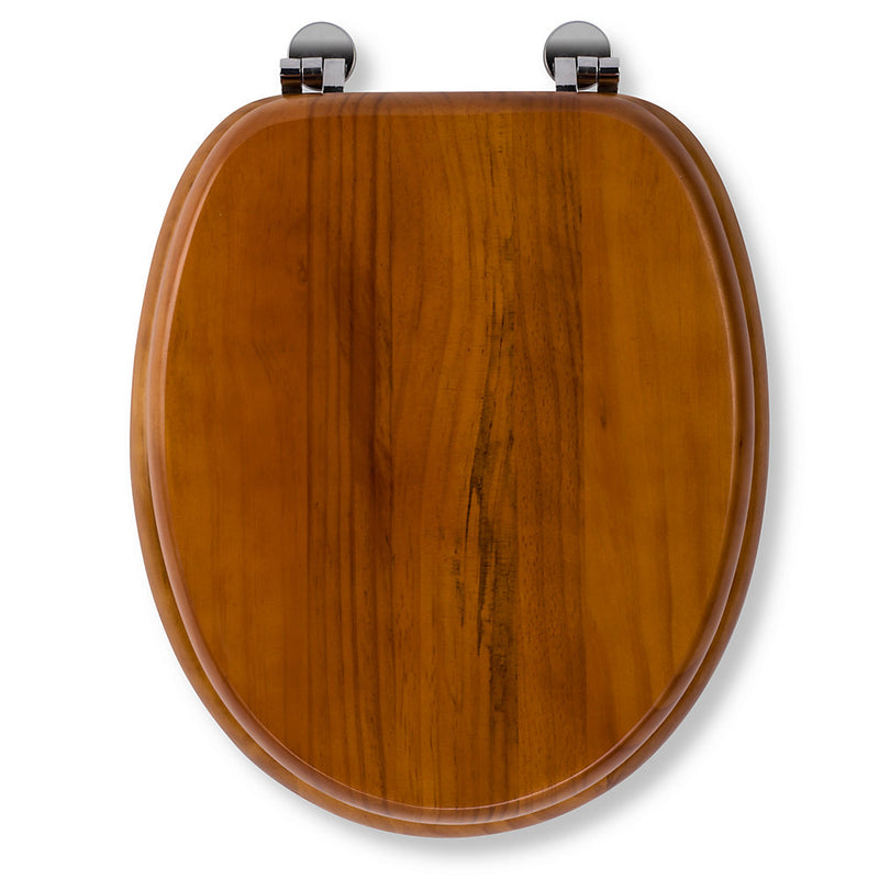 Croydex Antique Pine Effect Solid Wood Toilet Seat with Chrome Hinges