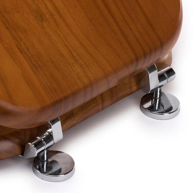 Croydex Antique Pine Effect Solid Wood Toilet Seat with Chrome Hinges