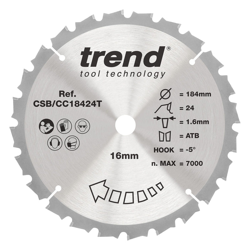 CSB/CC18424T - Trend Wood Cordless Mitre Saw Blade 184mm x 16mm x 24T