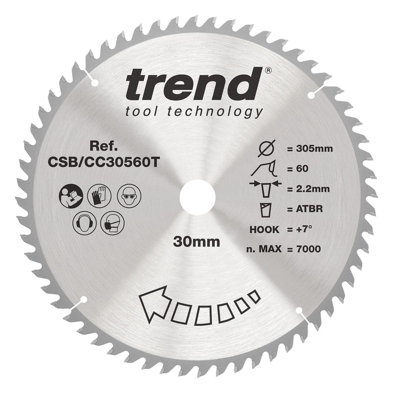 CSB/CC30560T - Trend Wood Cordless ATBR Mitre Saw Blade 305mm x 30mm x 60T