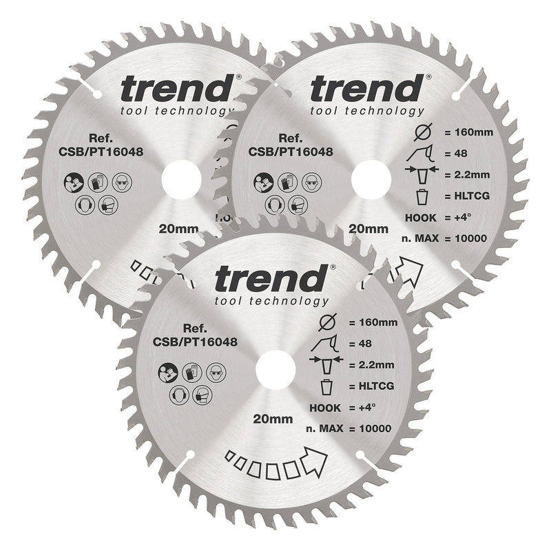 Trend Circular Saw Blade 160mm 48T Professional 3 Pack