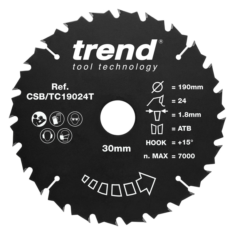 CSB/TC19024T - Trend Wood Cordless Circular Saw Blade 190mm x 30mm x 24T