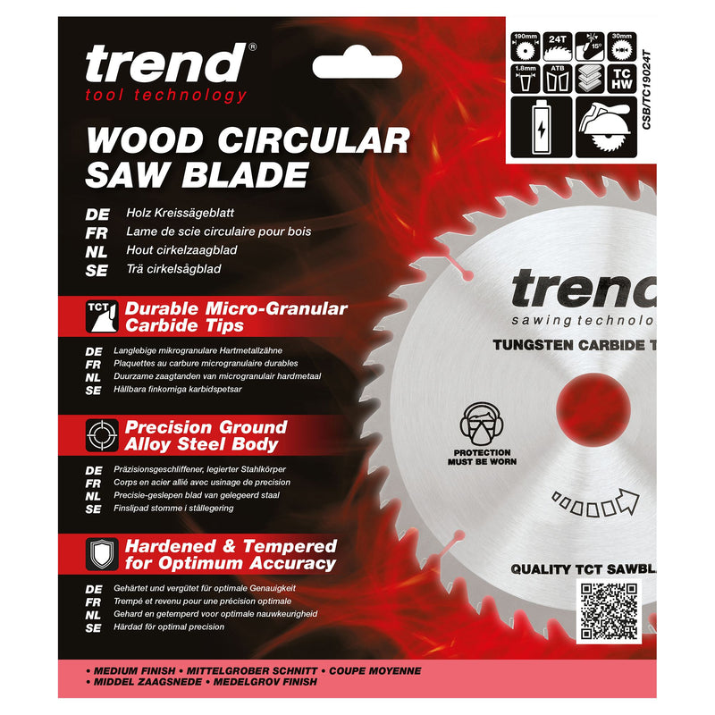 CSB/TC19024T - Trend Wood Cordless Circular Saw Blade 190mm x 30mm x 24T