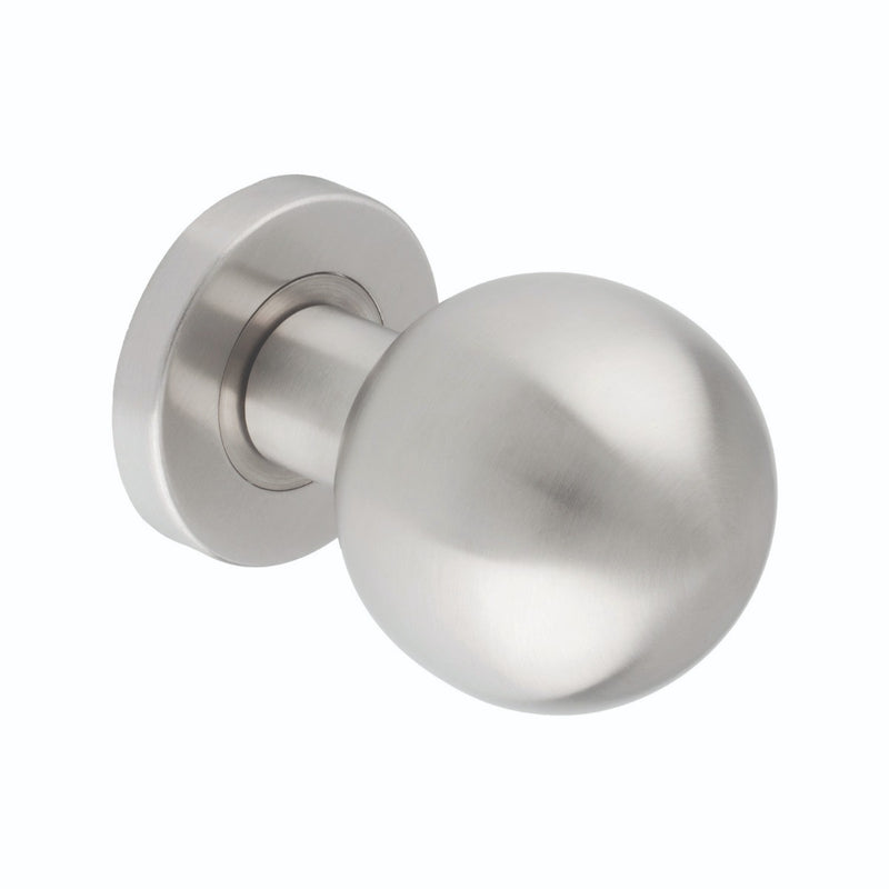 55Mm Dia. Ball Mortice Knob On Sprung Push-On Round Rose - Satin Stainless Steel