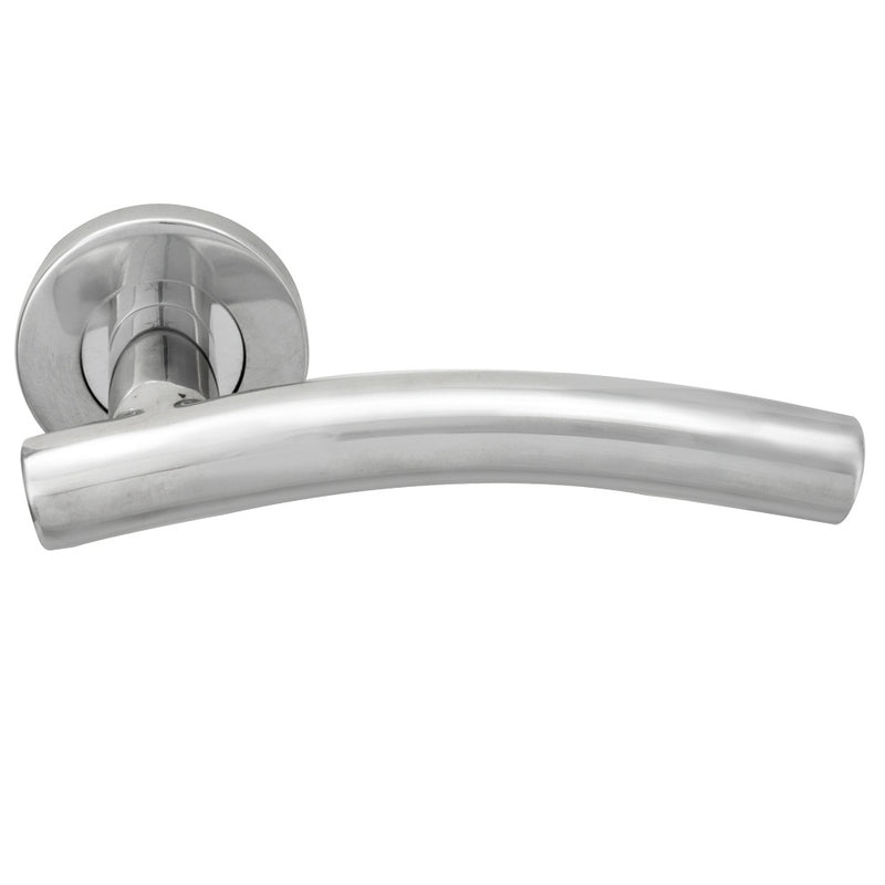Curved Lever On Sprung Push-On Round Rose - Bright Stainless Steel