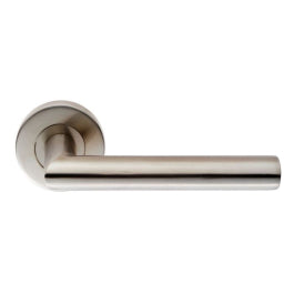 Mitred Oval Lever On Sprung Push-On Round Rose - Satin Stainless Steel