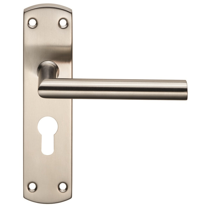 Mitred Lever On Face-Fix Backplate - Euro 47.5Mm - Satin Stainless Steel