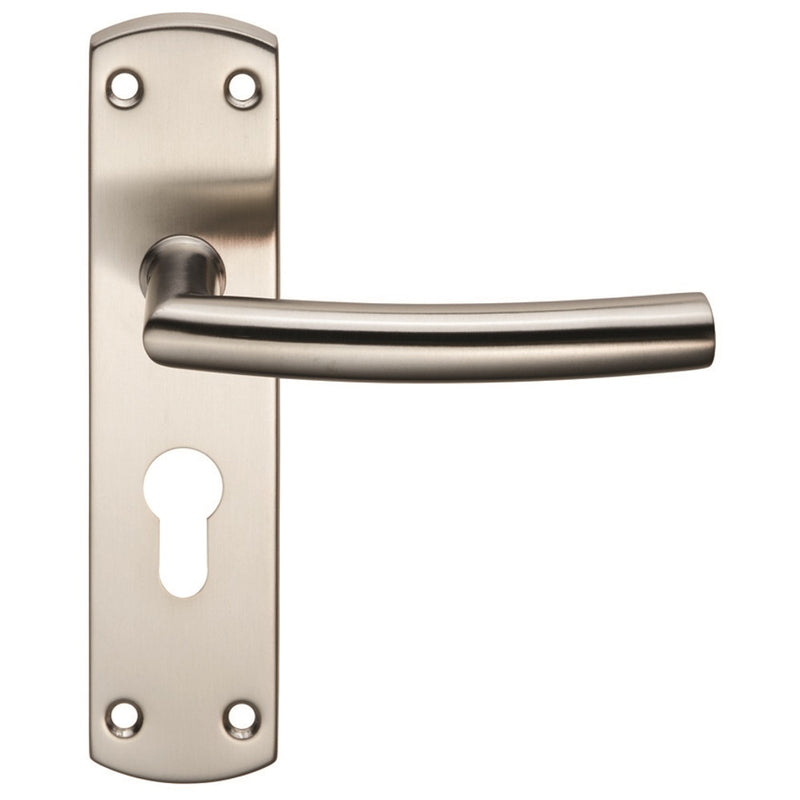 Arched Lever On Face-Fix Backplate - Euro 47.5Mm - Satin Stainless Steel