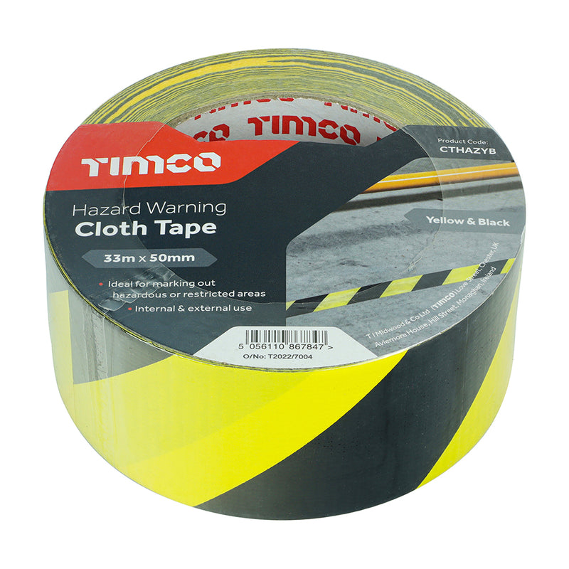 TIMCO Hazard Warning Cloth Tape Red and White - 33m x 50mm