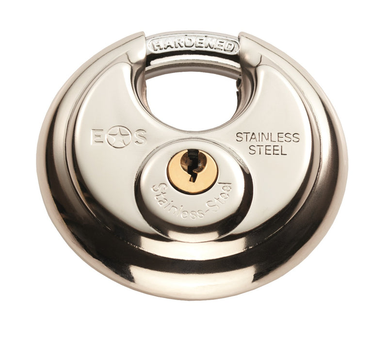 70Mm Stainless Steel Disc Padlock 3 Keyed To Differ - Satin Stainless Steel 70MM
