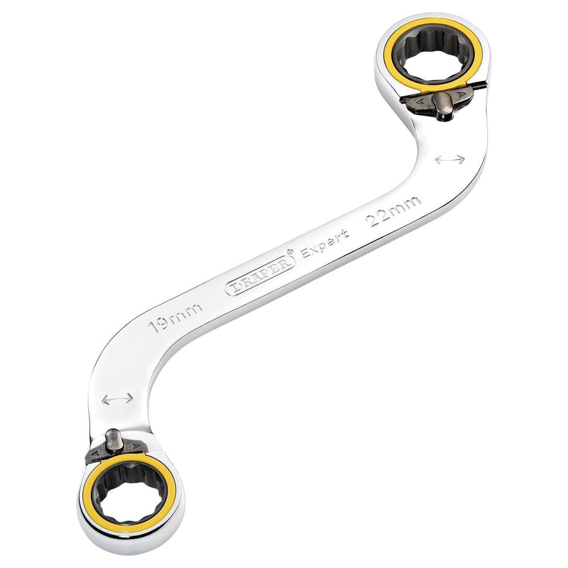 Draper Expert HI-TORQ Double Ring Ratchet S-Shape Spanner, 19 x 22mm Draper - Town Tools