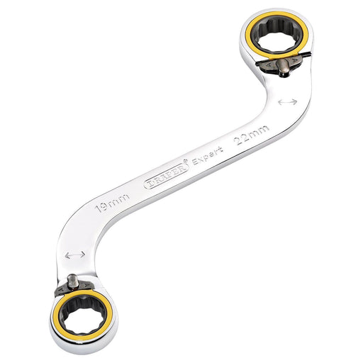 Draper Expert HI-TORQ Double Ring Ratchet S-Shape Spanner, 19 x 22mm Draper - Town Tools