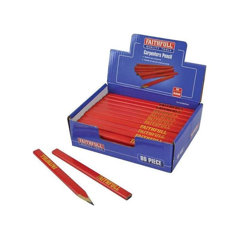 Faithfull Carpenter's Pencils - Red / Medium (Display 80) Faithfull - RockBottom Northampton