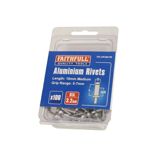 Faithfull Aluminium Rivets 3.2 x 10mm Medium Pre-Pack of 100 Faithfull - RockBottom Northampton