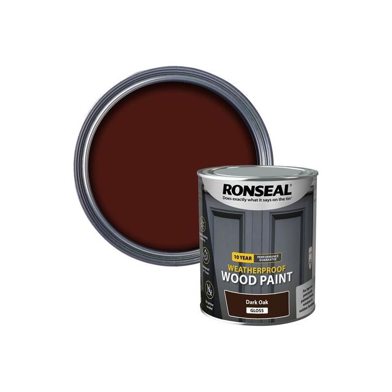 Ronseal 10 Year Weatherproof Wood Paint Dark Oak Gloss 750ml Ronseal - RockBottom Nothampton
