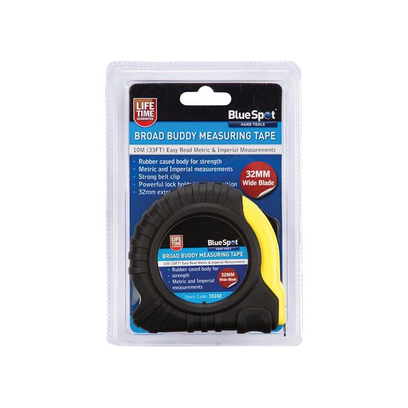 Bluespot Tools Broad Buddy Pocket Tape 10m/33ft (Width 32mm) BlueSpot Tools - RockBottom Northampton