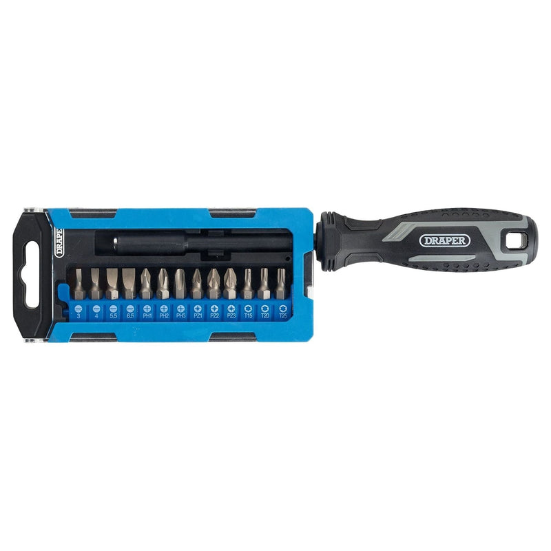 Draper Soft Grip Magnetic Screwdriver and Bit Set, 1/4" x 100mm (14 Piece) Draper - Town Tools