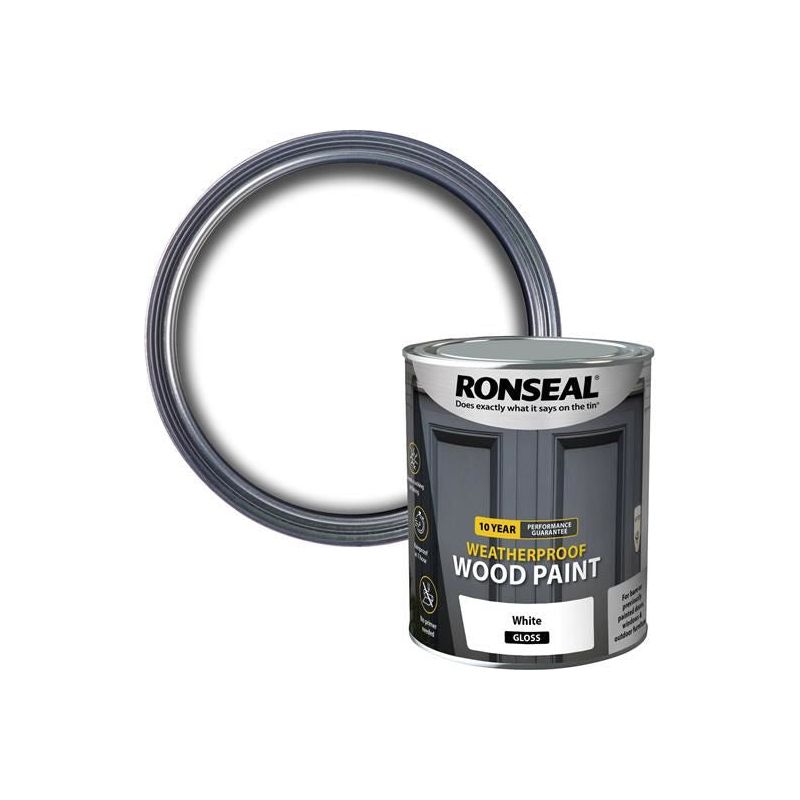 Ronseal 10 Year Weatherproof Wood Paint White Gloss 750ml Ronseal - RockBottom Nothampton