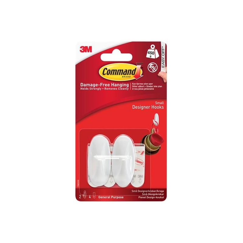 Command™ Small White Designer Hooks (Pack 2) Command™ - RockBottom Northampton