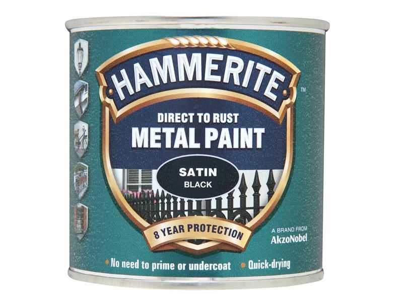 Hammerite Direct to Rust Satin Finish Metal Paint Black 250ml Hammerite - RockBottom Northampton