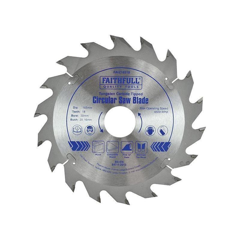 Faithfull TCT Circular Saw Blade 165 x 30mm x 18T POS Faithfull - RockBottom Northampton