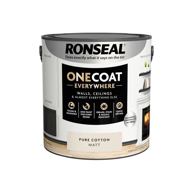 Ronseal One Coat Everywhere Interior Pure Cotton Matt 2.5 litre Ronseal - RockBottom Nothampton