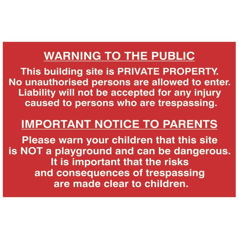 Scan Building Site Warning to Public & Parents - PVC Sign 600 x 400mm Scan - RockBottom Nothampton