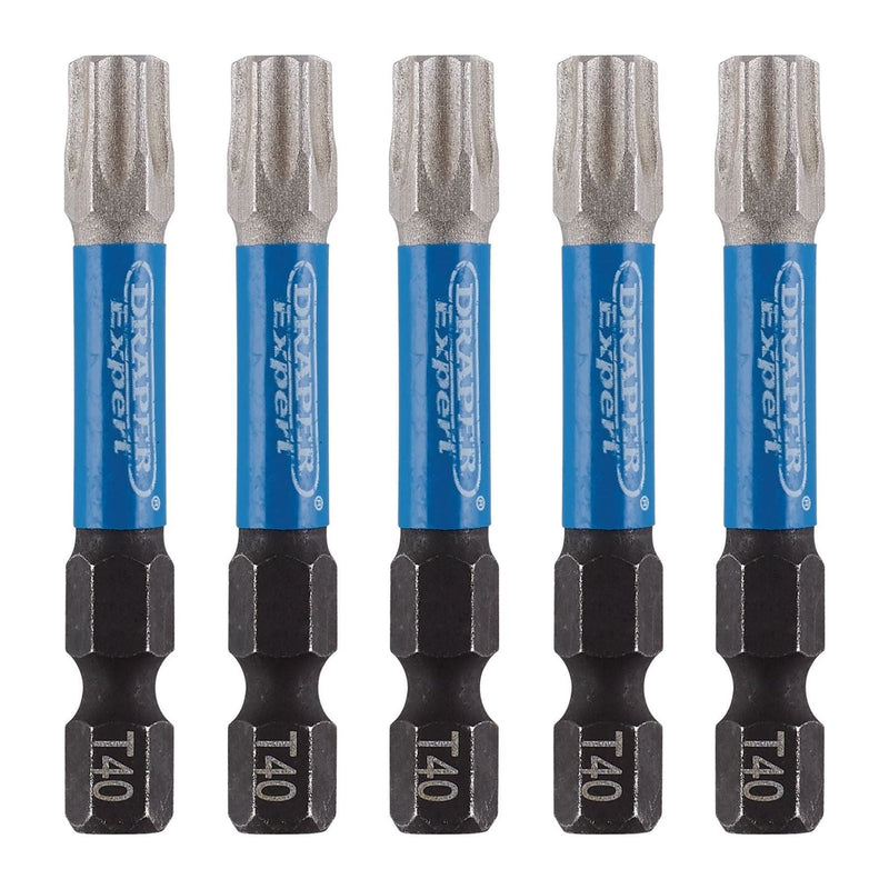 Draper Expert TX-STAR Impact Screwdriver Bits, T40 x 50mm, 1/4" Hex (Pack of 5) Draper - Town Tools 