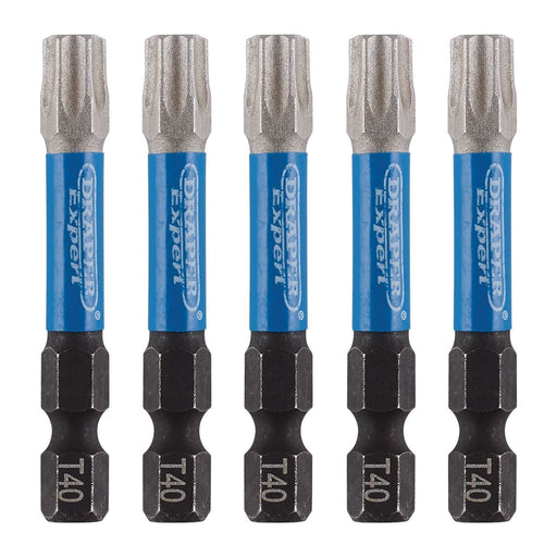 Draper Expert TX-STAR Impact Screwdriver Bits, T40 x 50mm, 1/4" Hex (Pack of 5) Draper - Town Tools 