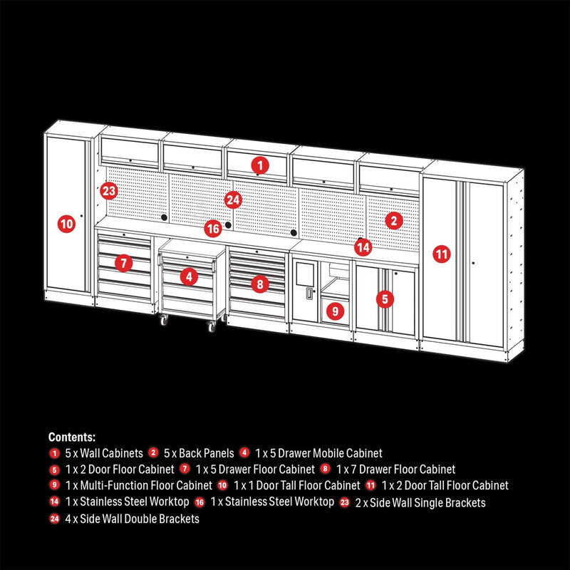 Draper BUNKER Modular Storage Combo with Stainless Steel Worktop (25 Piece) Draper - Town Tools 