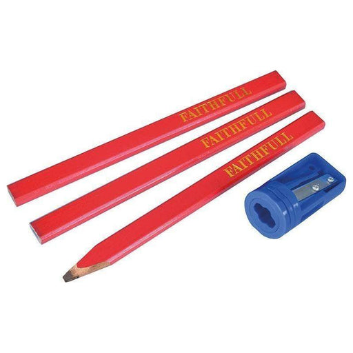 Faithfull Carpenters' Pencils Red (Pack 3 + Sharpener) Faithfull - RockBottom Northampton
