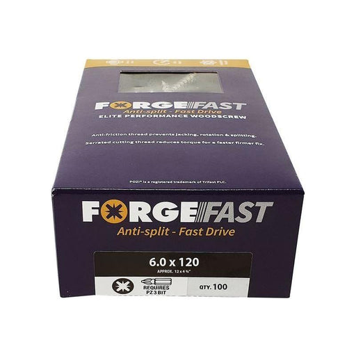 Forgefix ForgeFast Pozi Compatible Elite Performance Wood Screw ZY 6.0 x 120mm Box 100 ForgeFix - RockBottom Northampton