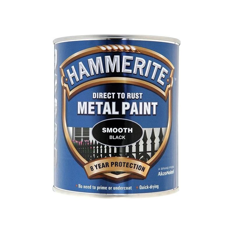 Hammerite Direct to Rust Smooth Finish Metal Paint Black 750ml Hammerite - RockBottom Northampton