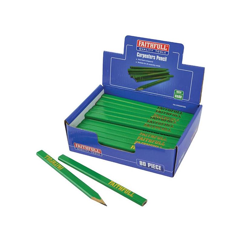 Faithfull Carpenter's Pencils - Green / Hard (Display 80) Faithfull - RockBottom Northampton