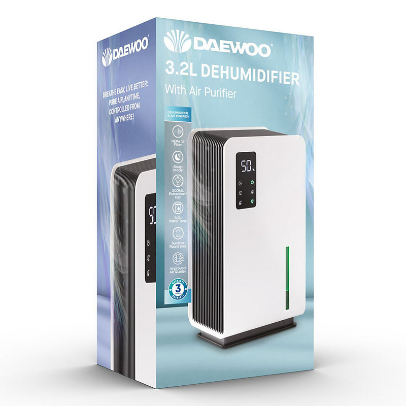 Daewoo 3.2L Dehumidifier with Air Purifier Quiet Low Energy Auto Shut-Off