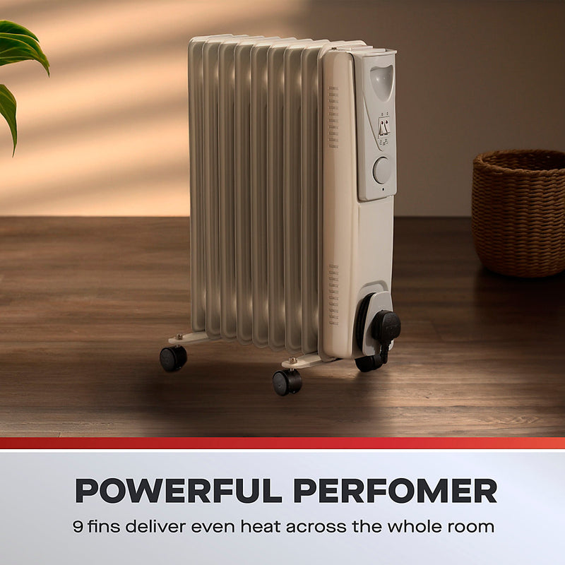 Daewoo Oil Filled Radiator 9 Fin 2000W Portable Heater Adjustable Thermostat White HEA1141GE