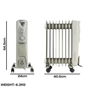 Daewoo Oil Filled Radiator 9 Fin 2000W Portable Heater Adjustable Thermostat White HEA1141GE