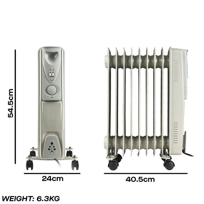 Daewoo Oil Filled Radiator 9 Fin 2000W Portable Heater Adjustable Thermostat White HEA1141GE