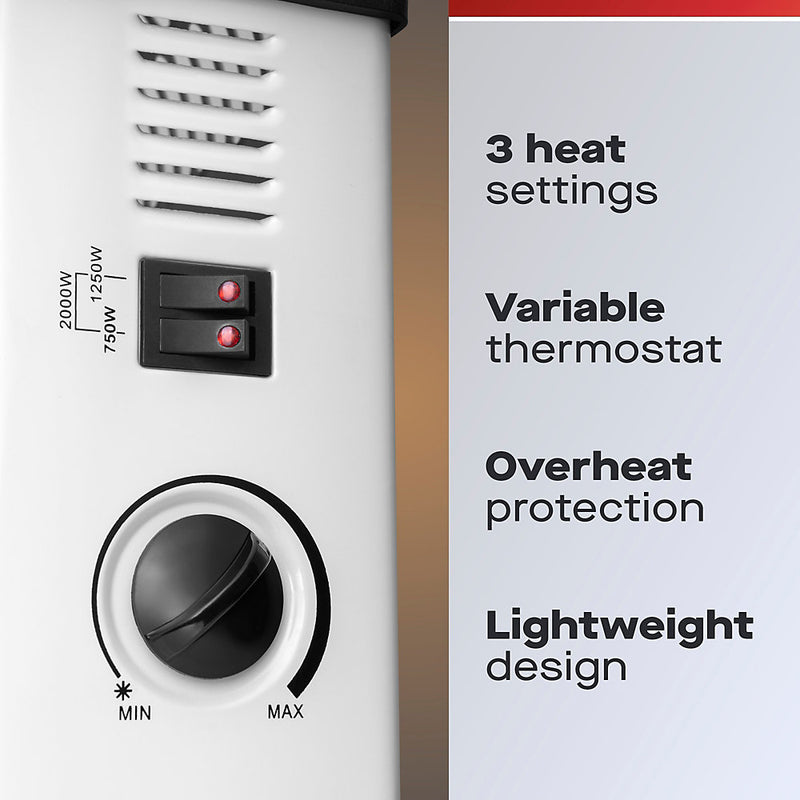 Daewoo Portable Convector Heater Thermostat 3 Heat Settings 750W to 2000W Portable Bedroom Office Kitchen