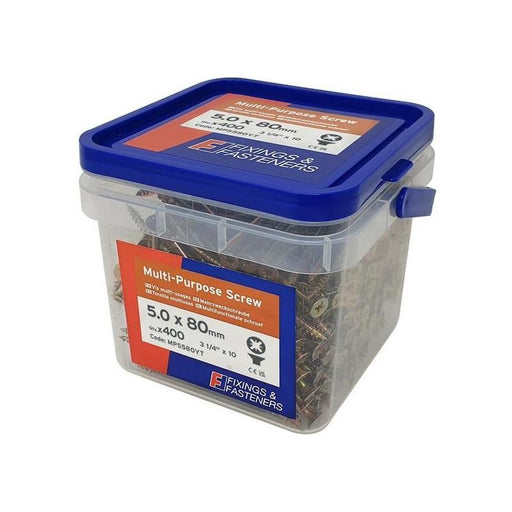 Forgefix Multi-Purpose Pozi Compatible Screw CSK ST ZYP 5.0 x 80mm Tub 400 ForgeFix - RockBottom Northampton