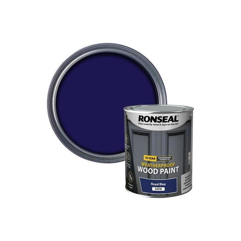 Ronseal 10 Year Weatherproof Wood Paint Royal Blue Satin 750ml Ronseal - RockBottom Nothampton