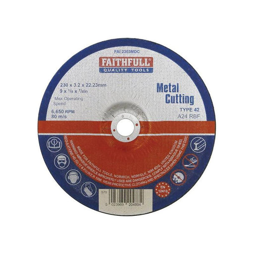 Faithfull Depressed Centre Metal Cutting Disc 230 x 3.2 x 22.23mm Faithfull - RockBottom Northampton